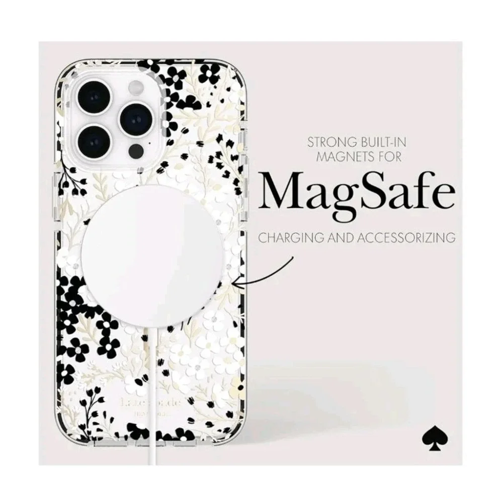 kate spade New York Case for iPhone 15 Pro Max w MagSafe Clear Floral Gold Black